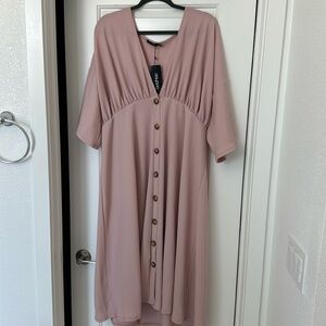Pink boohoo dress flutter sleeves